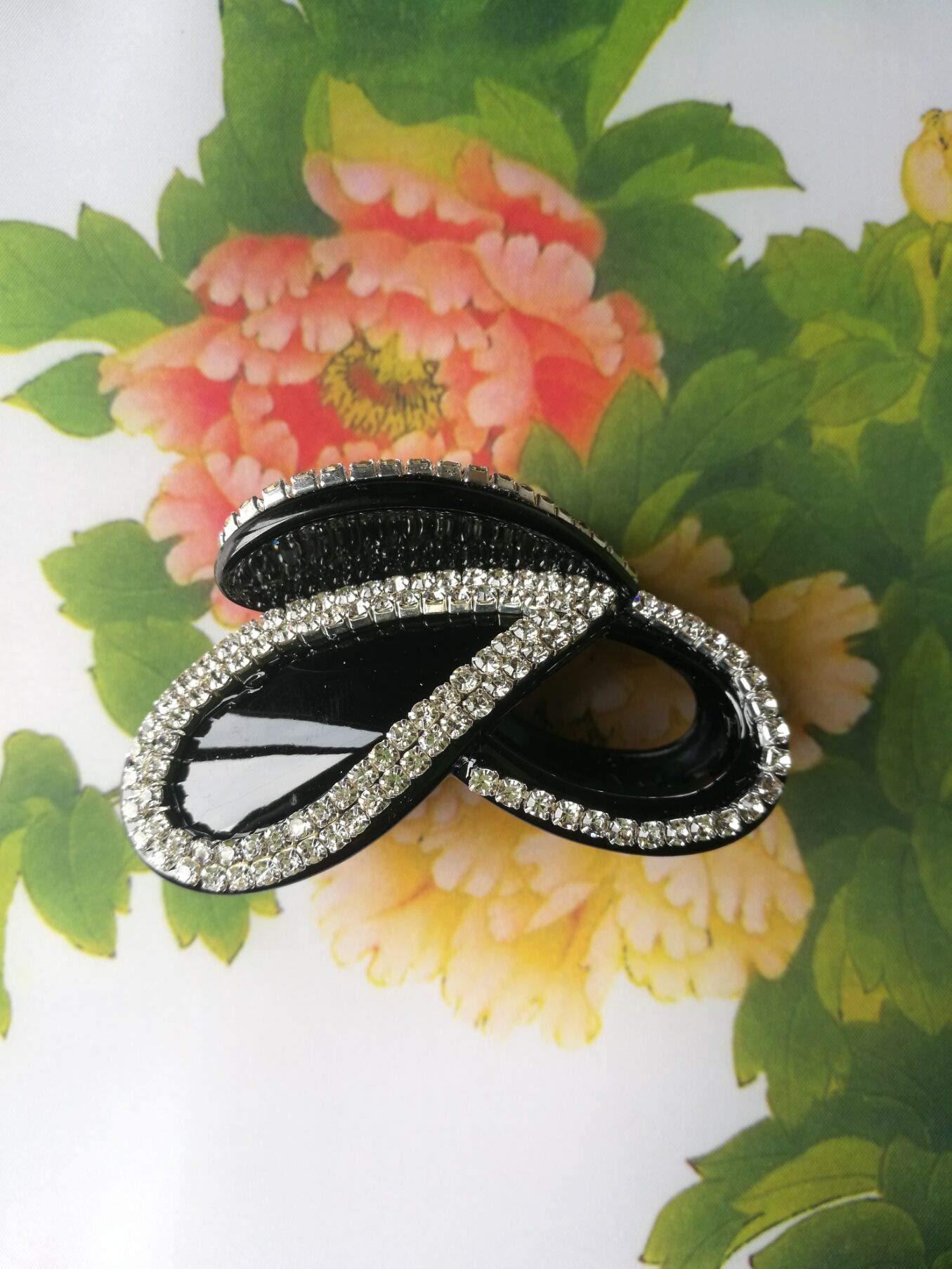 Women Simple Exquisite Acrylic Rhinestones Large Fancy Hair Claw Clip - Girls Elegant Butterfly Jaw Clips Hairpin For Thick Hair (Black)