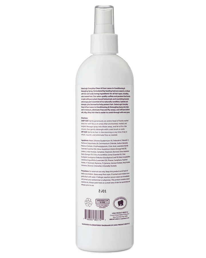 SalonLogic Everyday Leave-In Conditioning & Detangling Spray, Lavender - Clean & Pure, Salon Quality, Naturally Scented, Repairs Damaged Hair, Moisturizing Treatment, Safe for Color Treated Hair