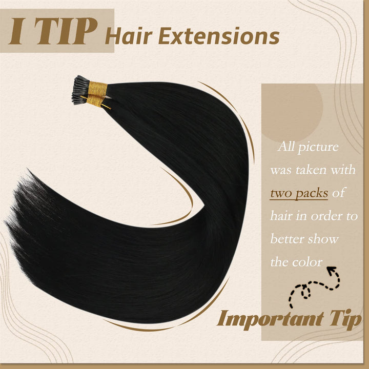 20, 1: Youngsee 20 Inches 100% Real I Tip Hair Extensions Keratin Human Hair Jet Black #1 50 Strands Fusion Tip Extensions Remy Human Hair Salon Style