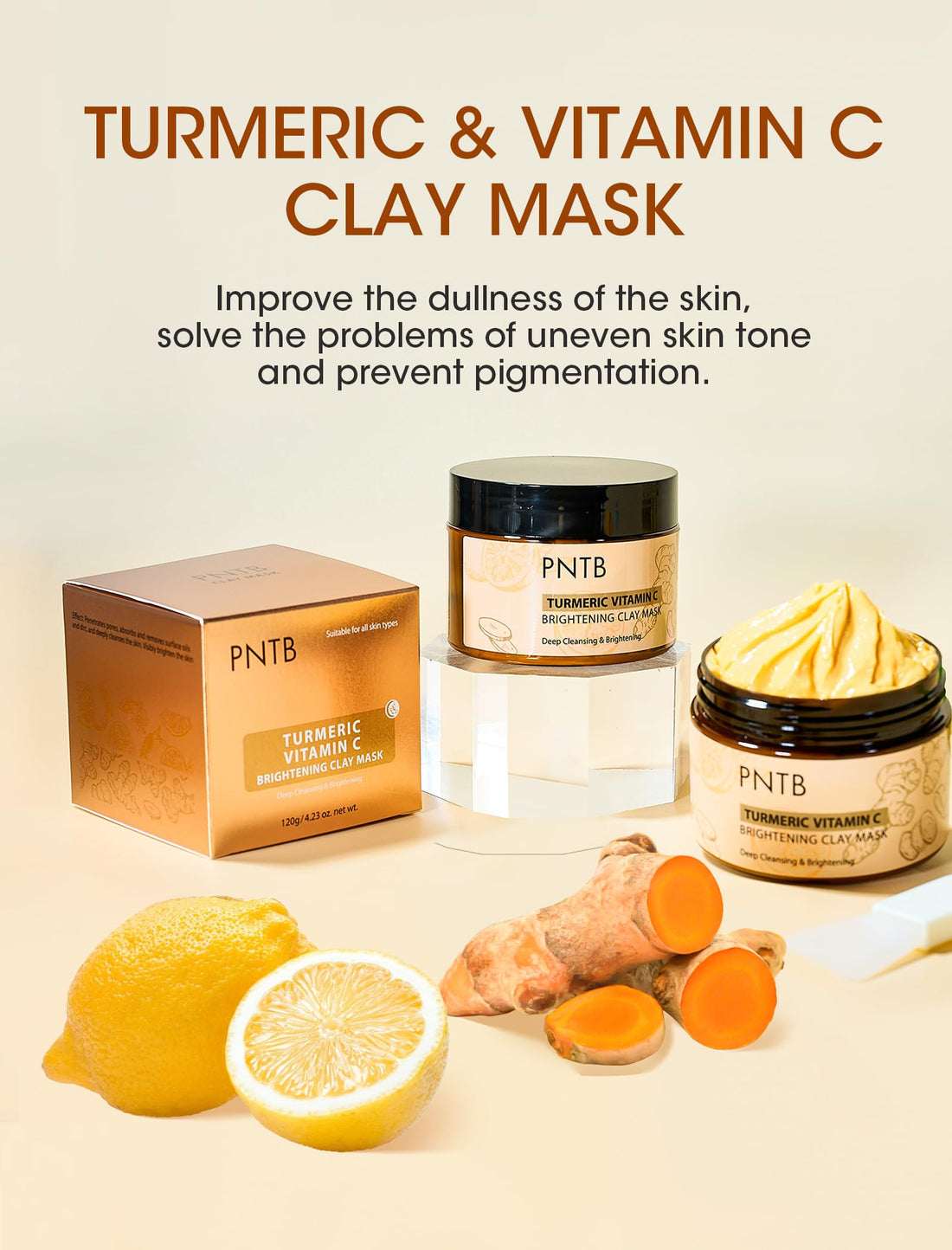 Turmeric Vitamin C Clay Mask Skin Care,Deep Cleansing Pores, Skin Care Turmeric Clay Mask for Dark Spots, Dull Skin, Hydrating, 4.23Oz