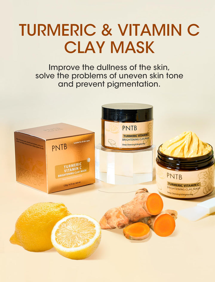 Turmeric Vitamin C Clay Mask Skin Care,Deep Cleansing Pores, Skin Care Turmeric Clay Mask for Dark Spots, Dull Skin, Hydrating, 4.23Oz
