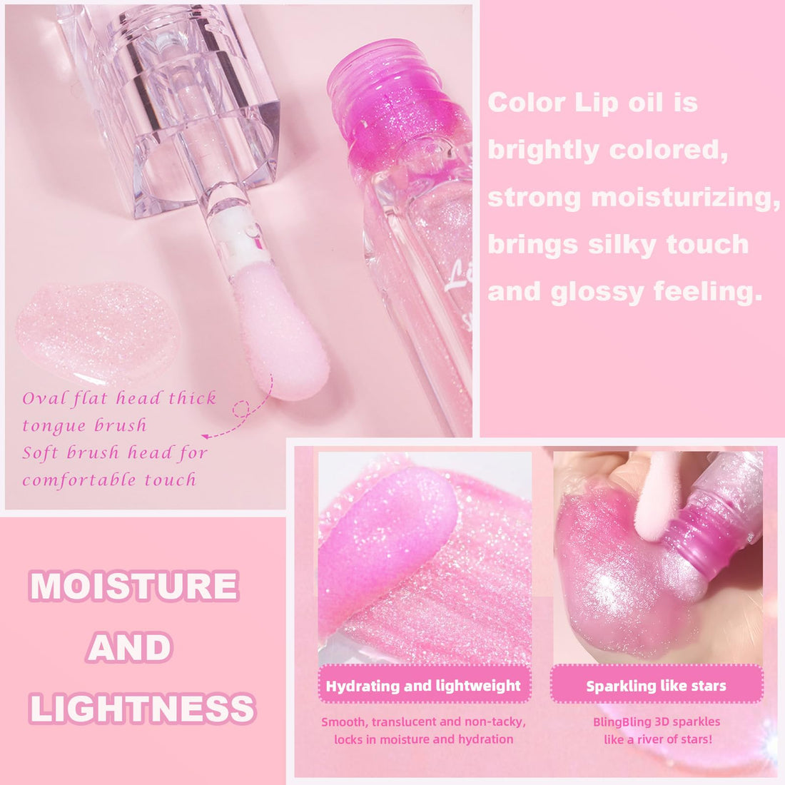 TIRDET Magic Color Changing Lip Oil - Warm Change Hydrating Lip Gloss With Big Brush - Long Lasting Shimmery