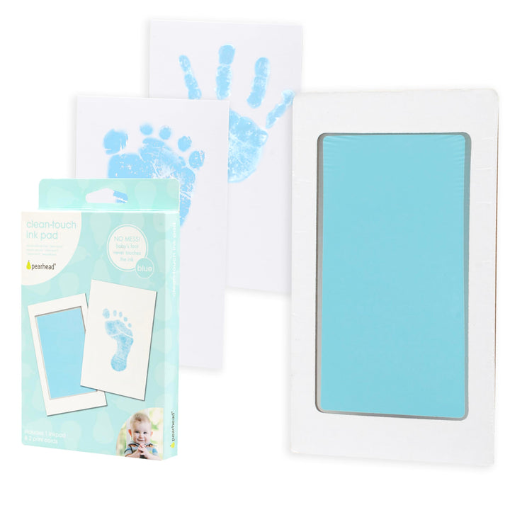 Pearhead Newborn Baby Handprint and Footprint Kit - No Mess Clean-Touch Ink Pad with Impression Cards, Baby Boy Keepsake, Perfect Keepsake for Family, Acid-Free, Blue
