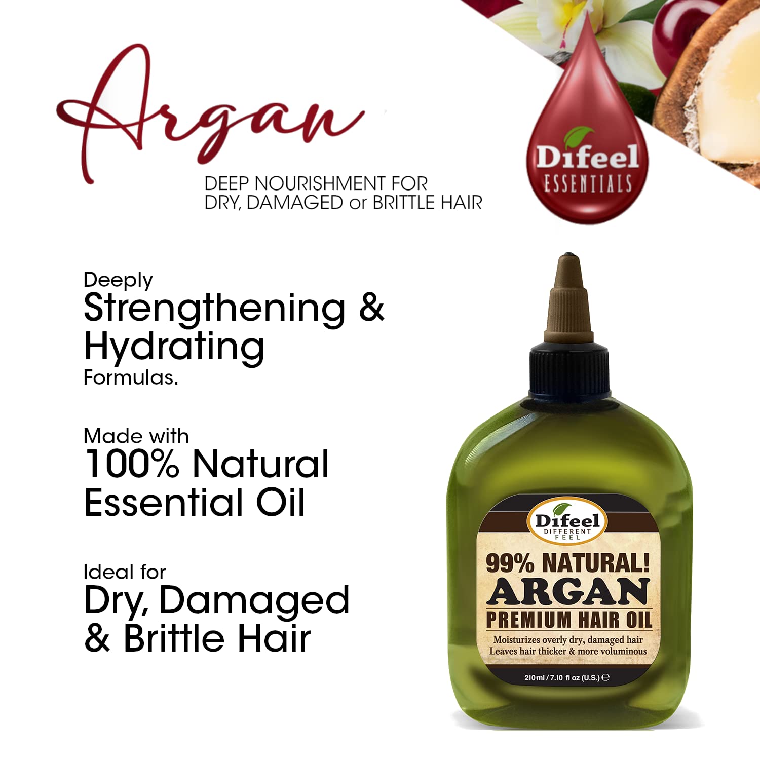 Difeel Premium Natural Hair Oil - Argan Oil 7.1 ounce