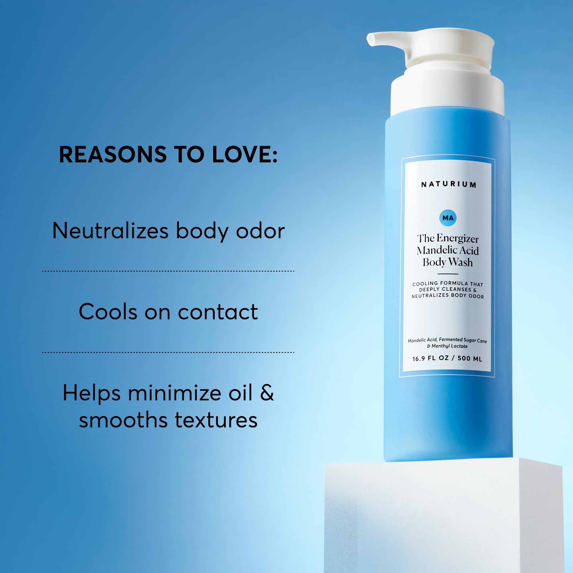 Naturium The Energizer Body Wash, Cooling & Refreshing Formula with Mandelic Acid, Deeply Cleanses & Neutralizes Body Odor, 16.9 oz