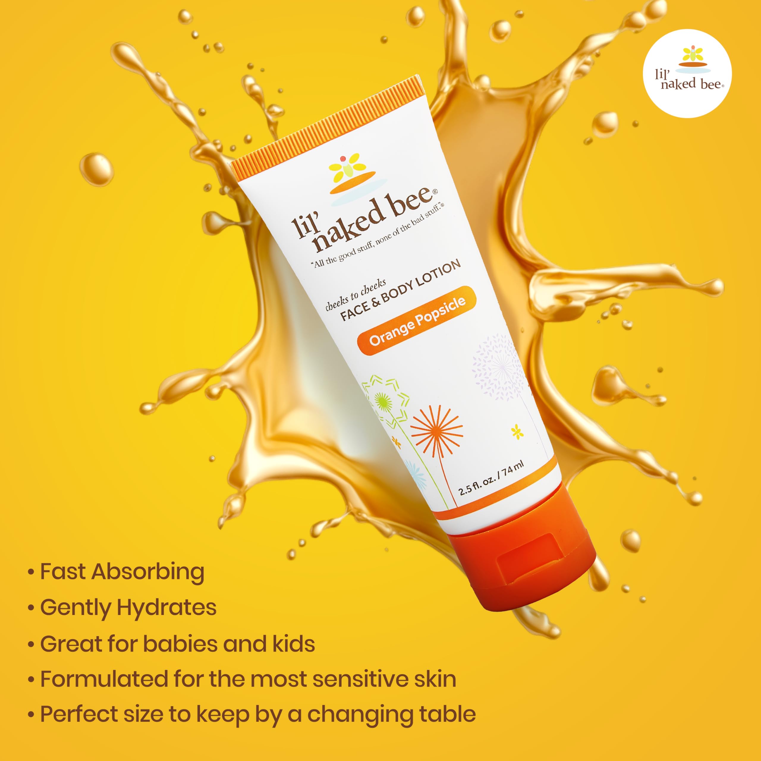 Lil Naked Bee Baby Lotion for Kids (2.5oz) Orange Popsicle Cheeks to Cheeks Face & Body Lotion for Hydrating & Moisturizing Skin