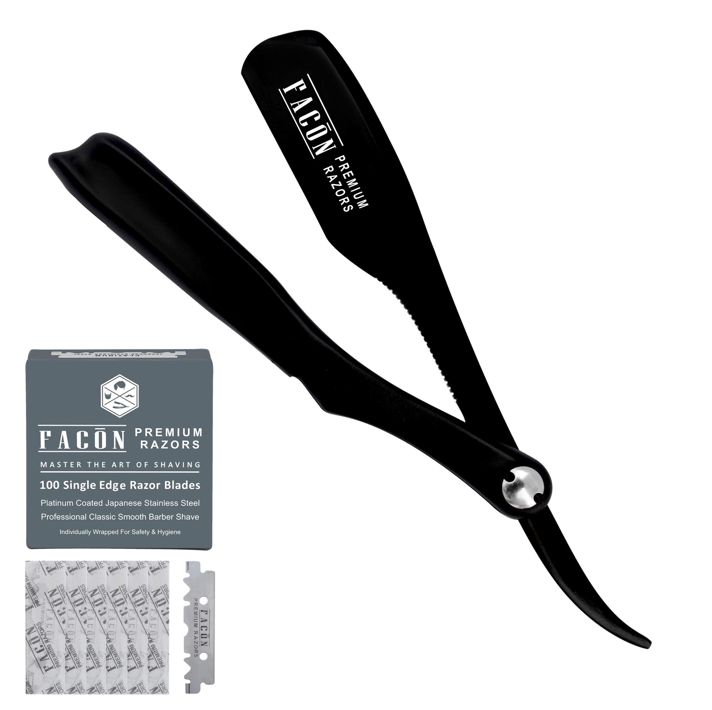 100 BLADES + Facón Professional Classic Japanese Straight Edge Barber Razor - Salon Quality Cut Throat Shavette