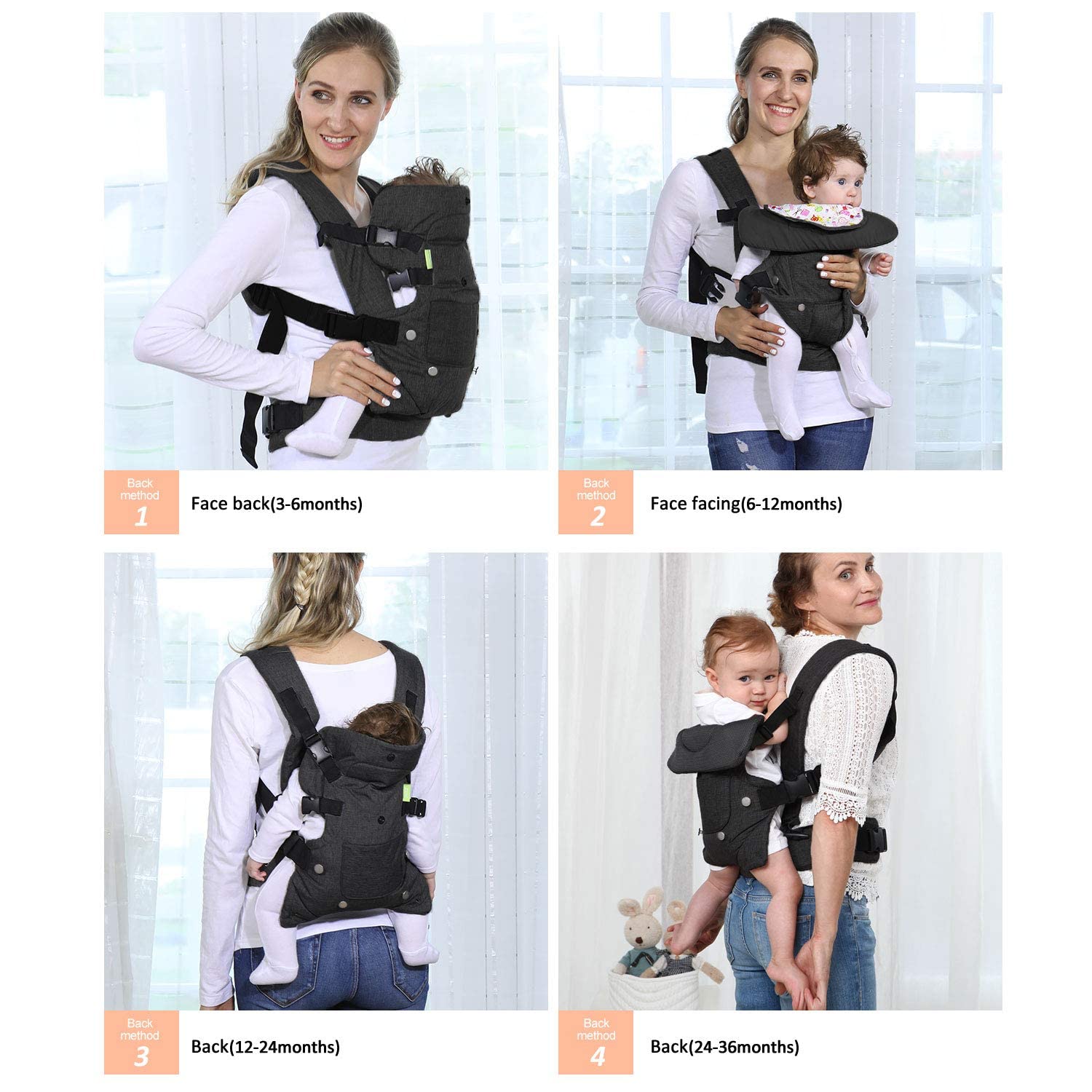 Baby Wrap Carrier - Adjustable Baby Carrier Newborn to Toddler 4-in-1 Convertible Carrier Baby Carriers for Newborn, Infant,Baby Wraps Carrier(Grey)