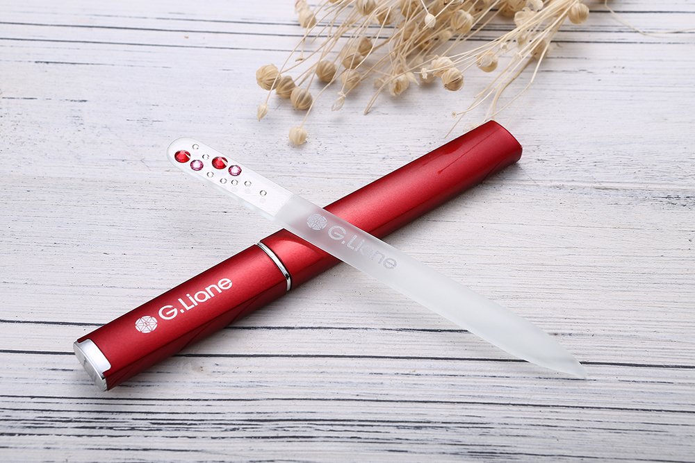 Crystal Nail File With Swarovski Crystals ‚¬Œ G.Liane Professional Nail File In Case Manicure Pedicure Kit For Natural Nails Acrylic Nails Gels Nails Manicure Tools For Home And Salon (Red Bubble)