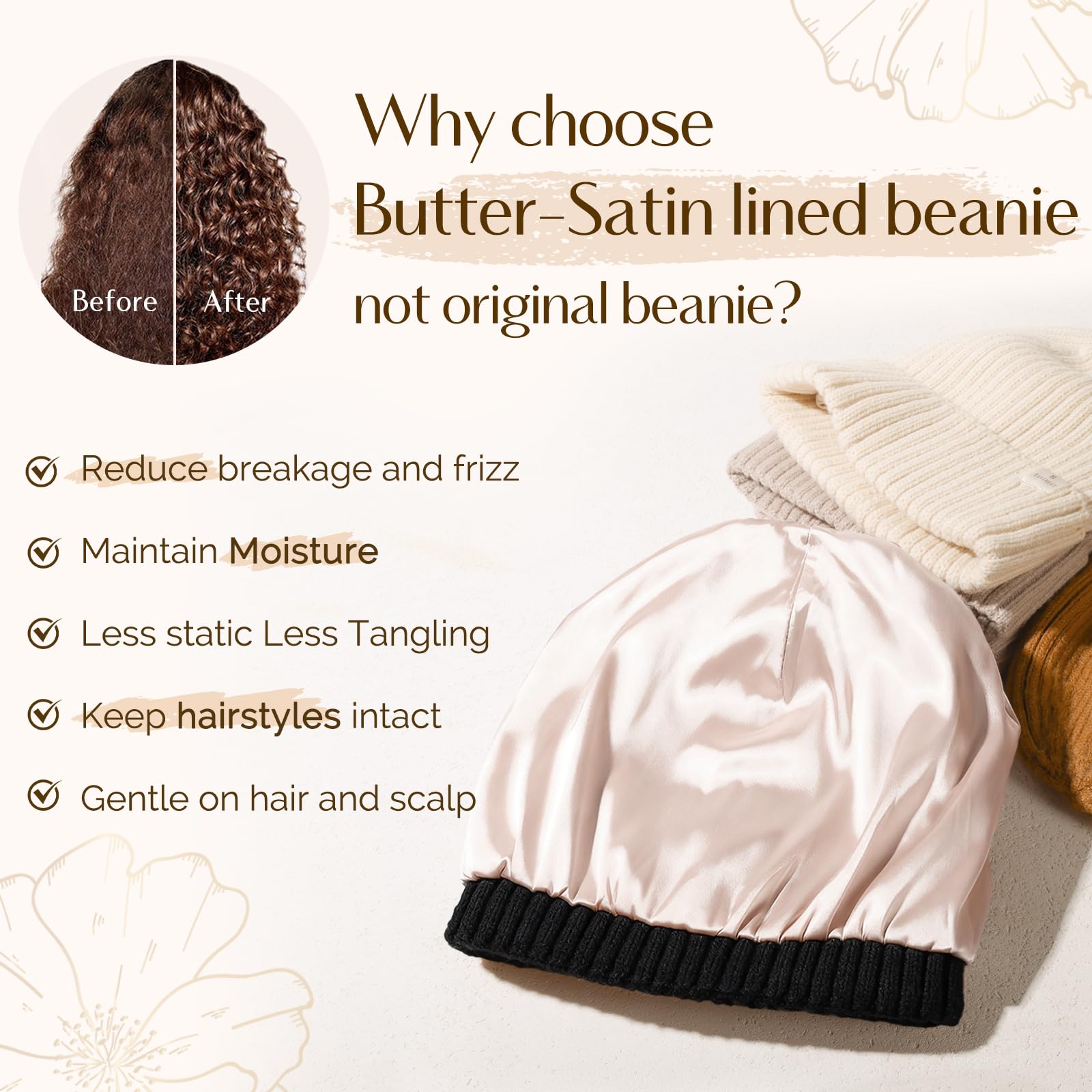 YANIBEST Winter Hats for Women Satin Lined Beanie for Cold Weather Beanie Hat for Women Men Winter Warm Knit Hats Black