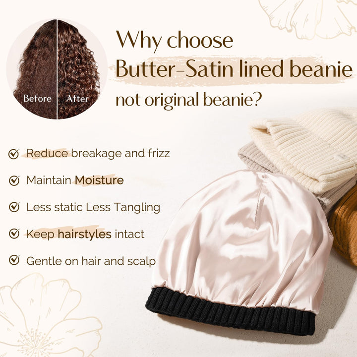 YANIBEST Winter Hats for Women Satin Lined Beanie for Cold Weather Beanie Hat for Women Men Winter Warm Knit Hats Black