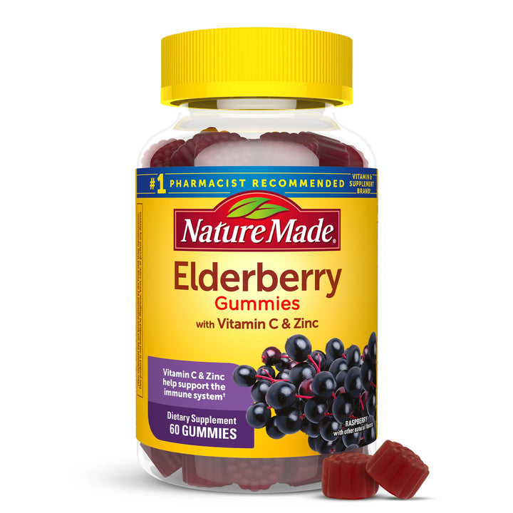 Nature Made Elderberry with Vitamin C and Zinc, Dietary Supplement for Immune Support, 60 Elderberry Gummies, 30 Day Supply