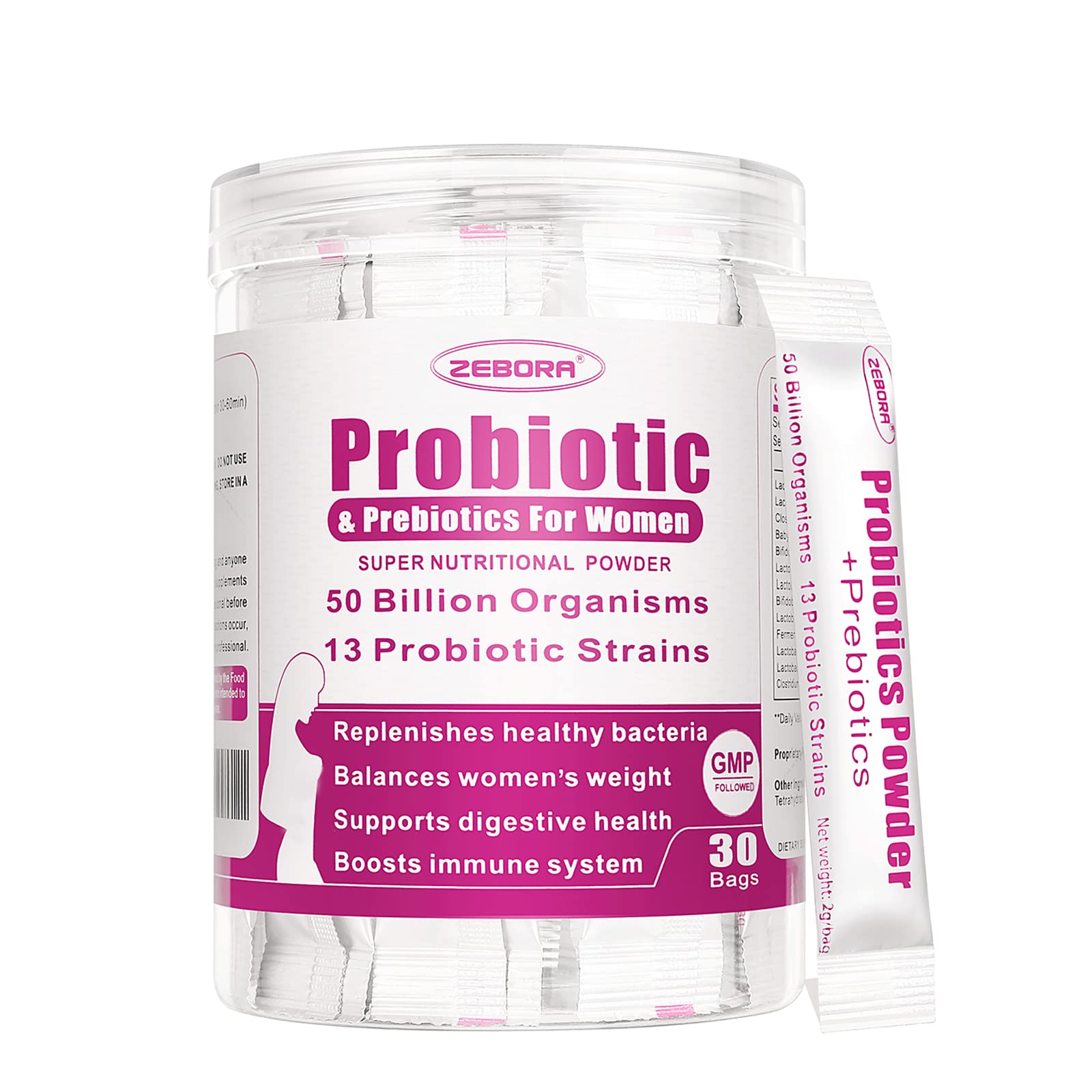 Probiorics for Women Probiotics Powder 50 Billion CFUs 13 Strain, Women's Probiotics with Prebiotics for Digestive Health and Immune Support, Cranberry for Urinary & Vaginal Health 30-Day-Supply