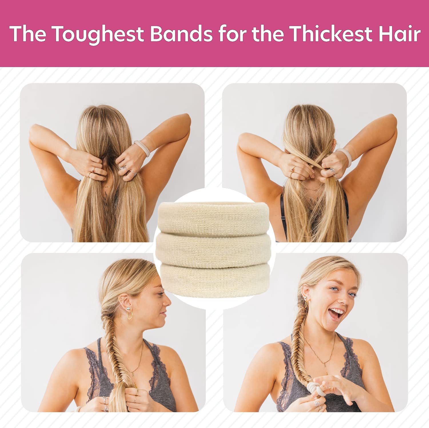 Burlybands - The Ultimate Hair Ties for Thick Heavy or Curly Hair. No Slipping Damage Breaking or Stretching Out. Seamless Ponytail Holders Scrunchies Sports Hair Ties for Thick Hair (Blonde 3 Pcs)