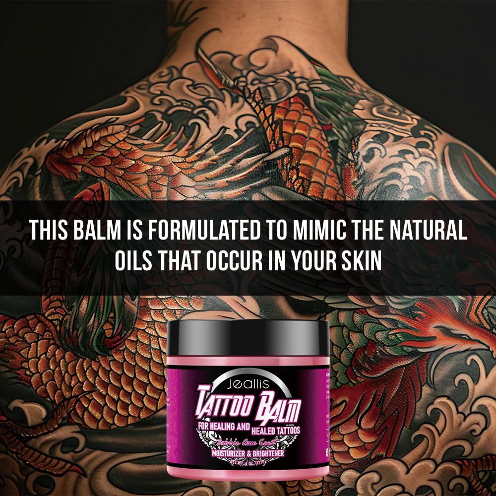 Jeallis Pink Tattoo Ointment for Artists and Aftercare, Tattoo Balm for Before, During & Post Tattoo Safe, Natural Tattoo Aftercare Cream Lotion, Bubble Gum, No-Petroleum, 6oz