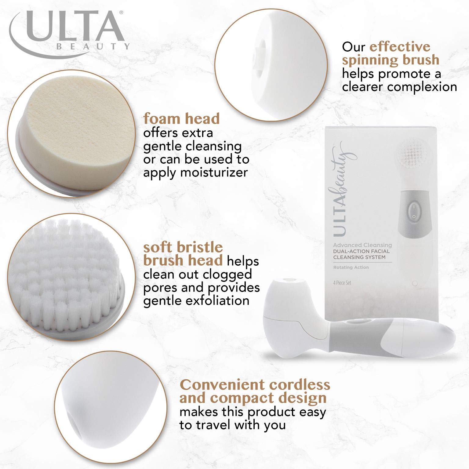 ULTA Beauty Advanced Cleansing Dual-Action Facial Cleansing System and One Set Replacement Brushes