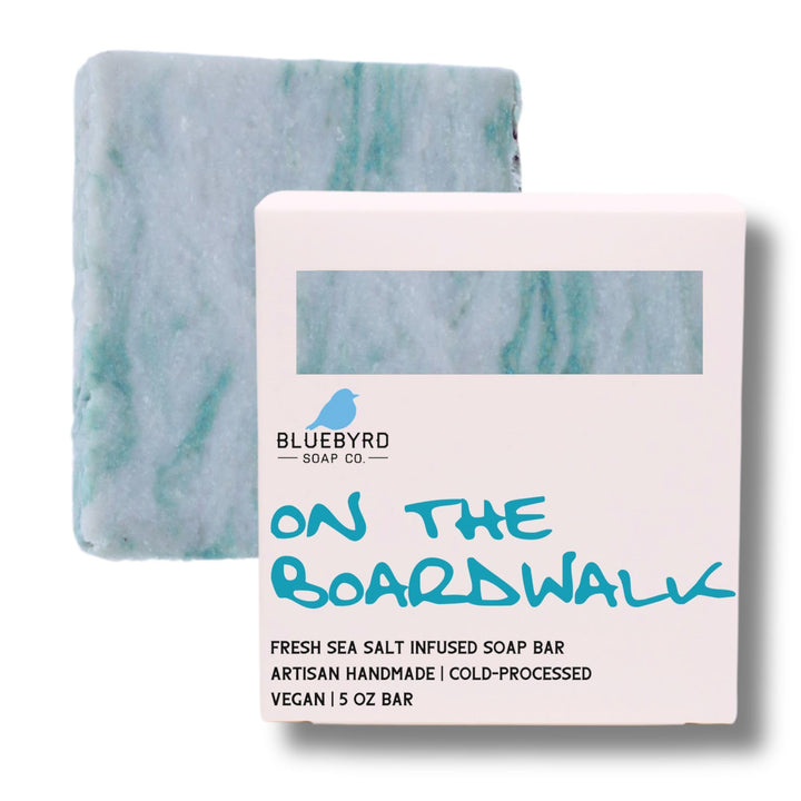 Bluebyrd Soap Co. Boardwalk Soap Bar for Kids | Handmade Artisan Soap Bar for Kids & Teens | Sea Salt Beach | Organic Olive Oil Soap, Organic Shea Butter | Vegan Natural Body Wash (Boardwalk)
