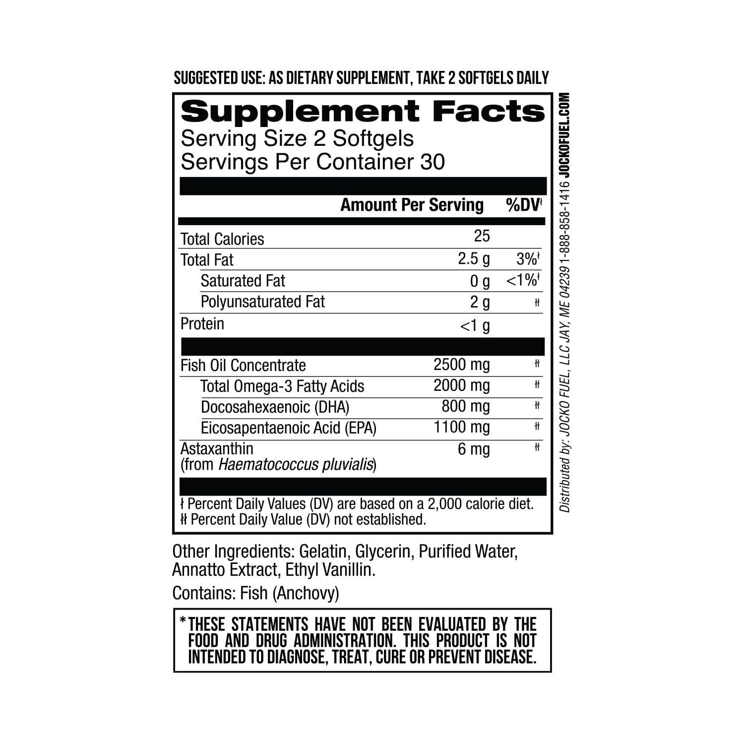 Jocko Fuel Omega 3 Fish Oil Supplement - Burpless Fish Oil 2000mg Omega 3 Fatty Acid Supplement Powerful Antioxidant with Astaxanthin - Supports Brain, Heart, & Mood (60 Capsules) (30 Day Supply)