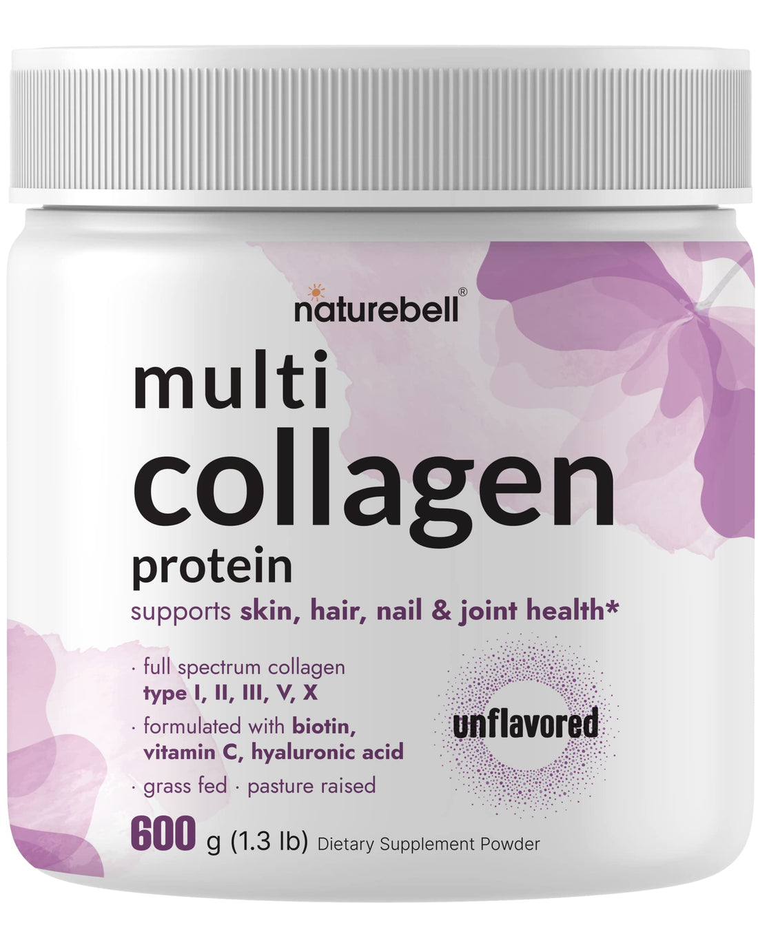 Multi Collagen Protein Powder 600g - 5 Types (I, II, III, V, X) Grass-Fed & Pasture-Raised | with Biotin 5000mcg, Vitamin C & Hyaluronic Acid | Keto, Paleo, Unflavored (54 Servings)