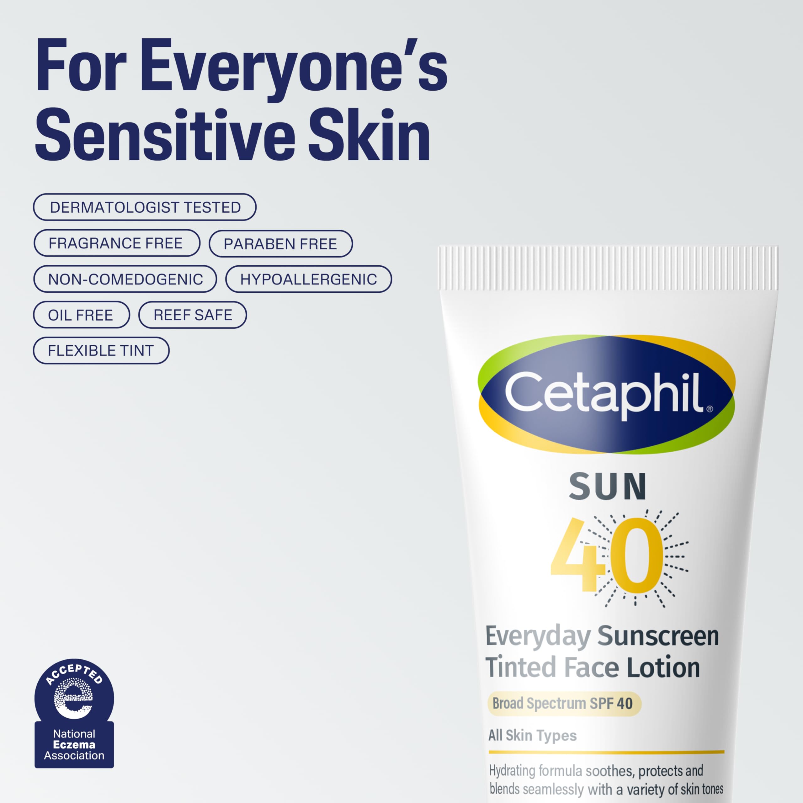 CETAPHIL Everyday Sunscreen Tinted Lotion for Face, 1.7 fl oz, 100% Mineral Sunscreen: Titanium Dioxide & Zinc Oxide, SPF 40, For Sensitive Skin