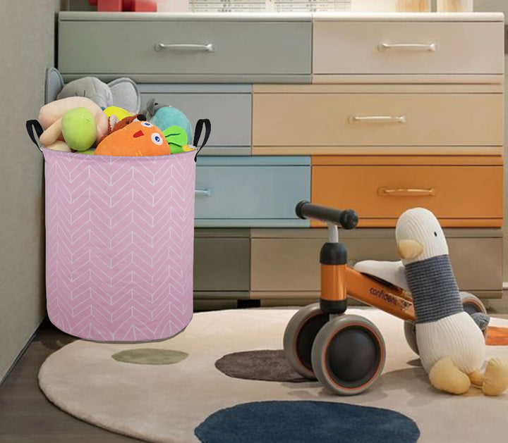 ACMUUNI 19.7 Round Kids Laundry Clothes Hamper Pink Laundry Basket with Handles,Baby Toys Storage Organizer Bins Laundry Gift Basket for Boys and Girls Room, Bedroom Decorate(Pink Geometry)