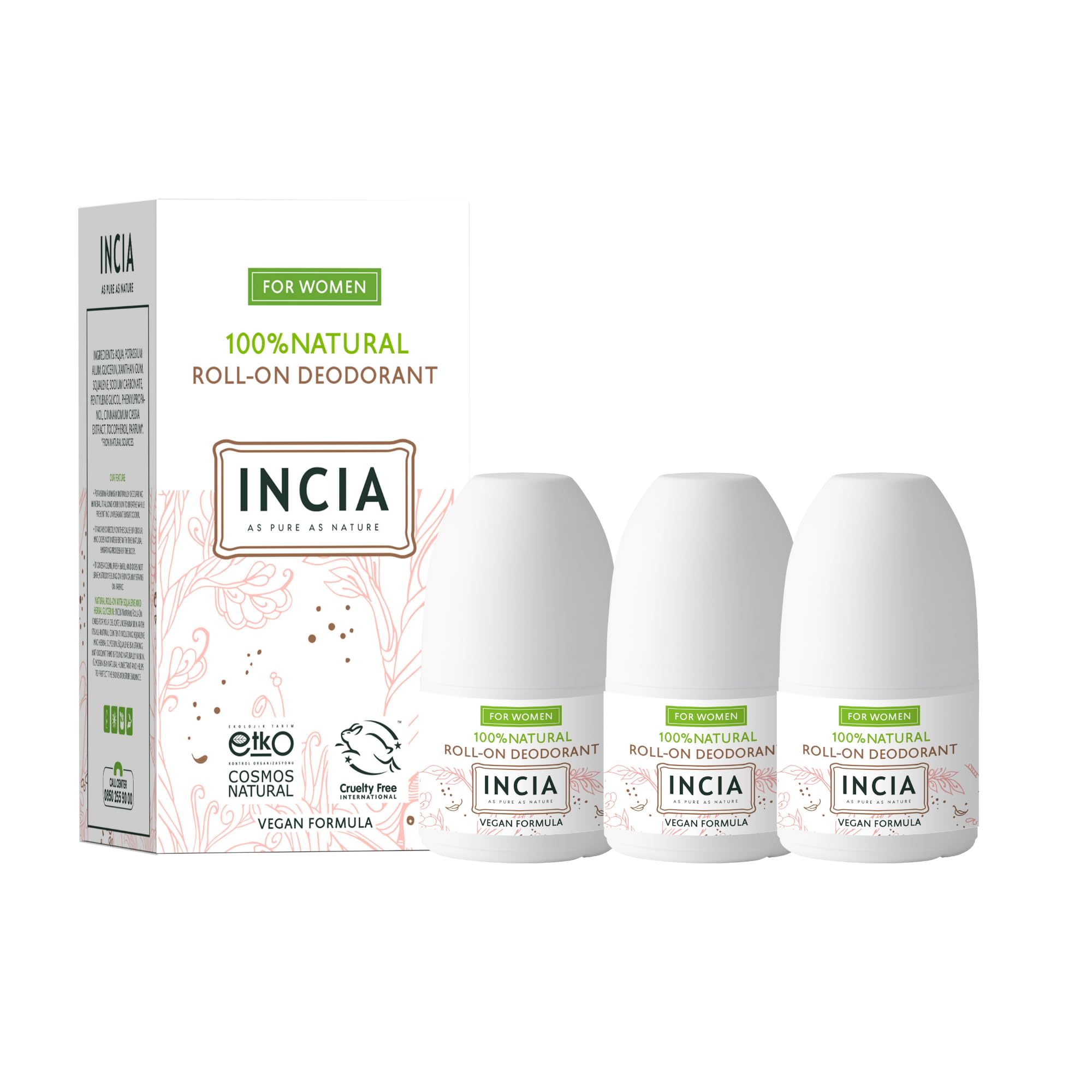 Incia, Natural Deodorant | Vegan | Aluminum Free Deodorant for Men and Women | Fresh |Cruelty Free, Paraben Free, Natural Fragrance (Women, Pack of 3)