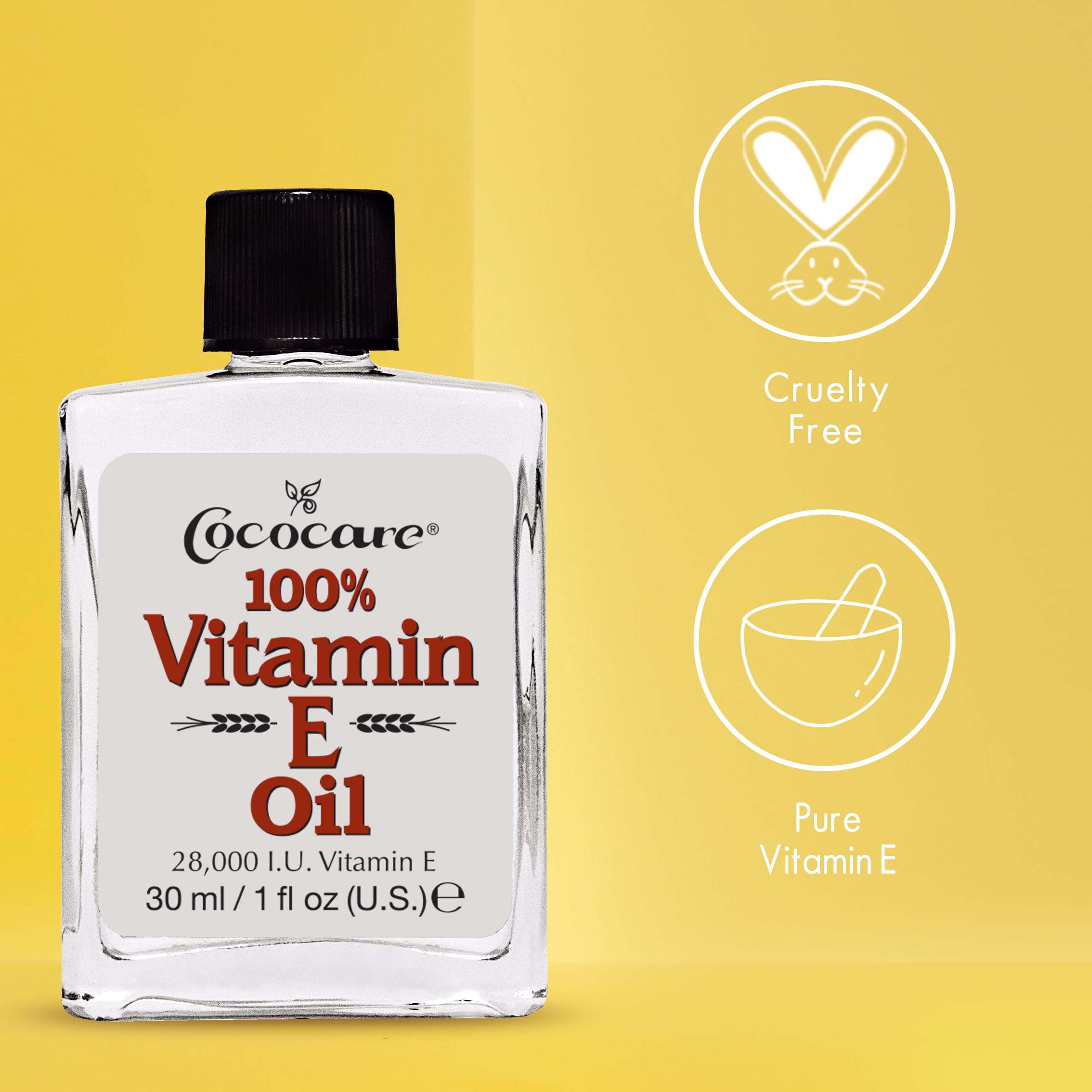 COCOCARE 100% Vitamin E Oil - Maximum Moisture for Dry Skin - 28000 I.U Wrinkle Reduction - 1 Fl Oz (Pack of 2)