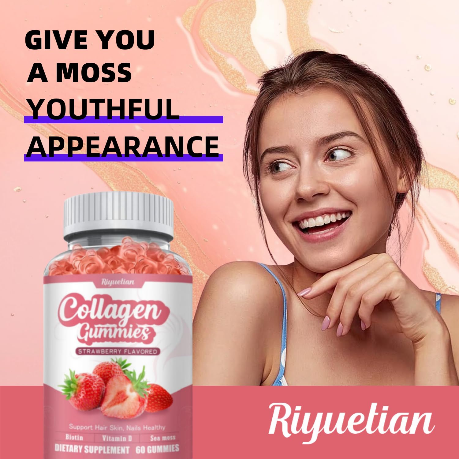 Riyuetian 2 Pack Collagen,15000mcg Biotin & 1000mg Irish sea Moss, Collagen for Hair Skin Nails & Joints, Anti Aging - Women & Men Kids, Adults - 120 Vegan