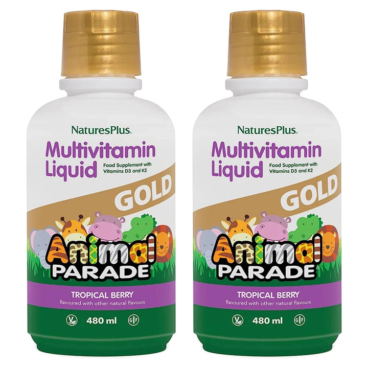 Natures Plus Animal Parade Gold Children's Liquid Multivitamin - 16 fl oz, Pack of 2 - Natural Tropical Berry Flavor - Gluten Free, Vegan - 64 Total Servings