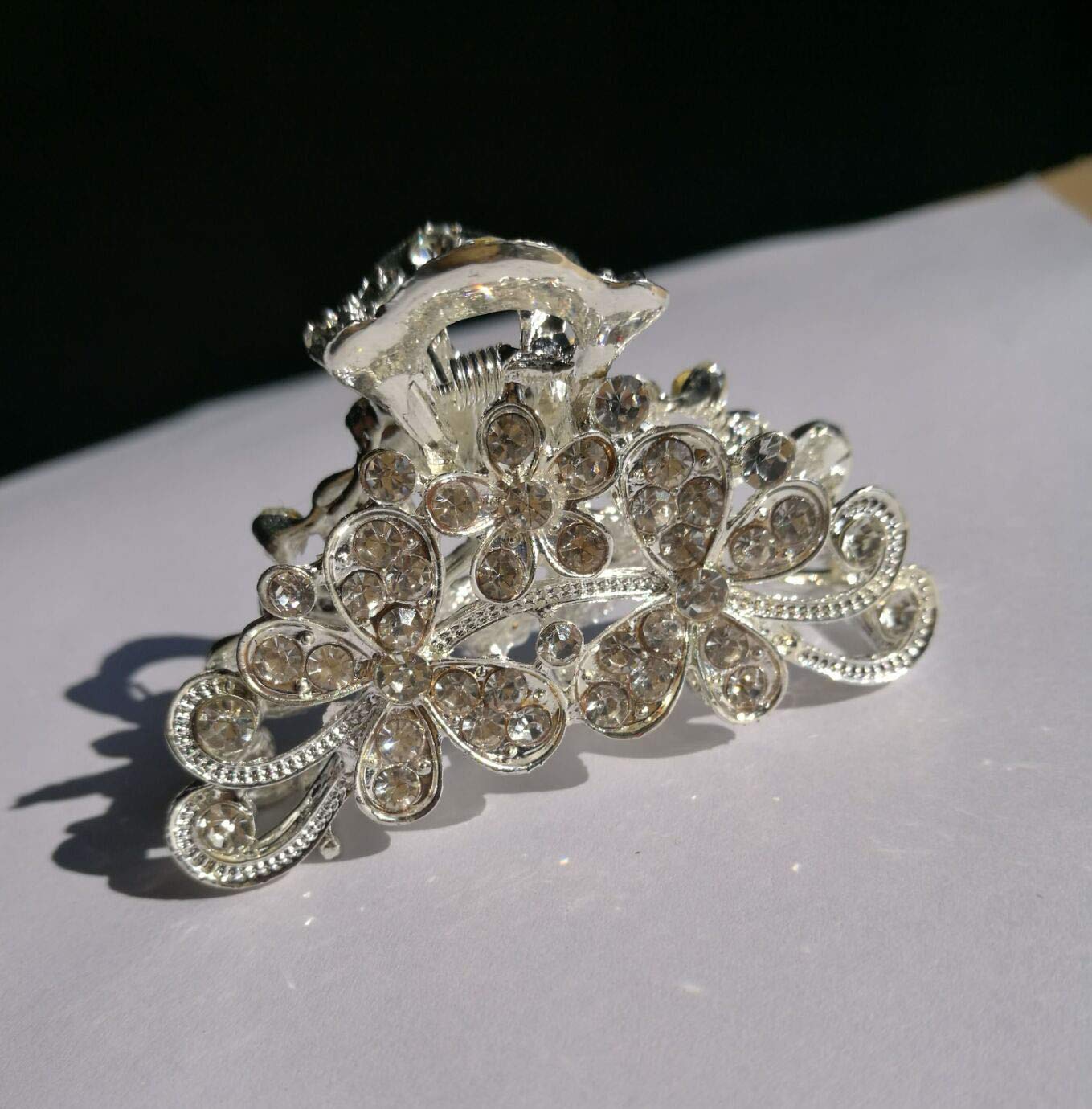 Numblartd Vintage Silver Alloy Chic Fancy Hair Claw Jaw Clips Pins with White Rhinestone - Women Fashion Retro Hair Catch Hair Updo Grip Hair Accessories