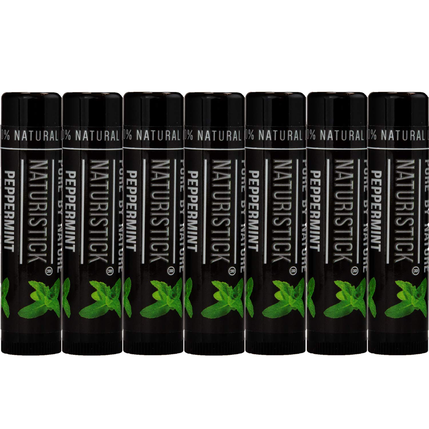 7-Pack Black Peppermint Lip Balm for Men and Women. Attractive Black Stick Gift Set by Naturistick. 100% Natural. Best Beeswax Chapstick for Healing Dry, Chapped Lips. Made in USA