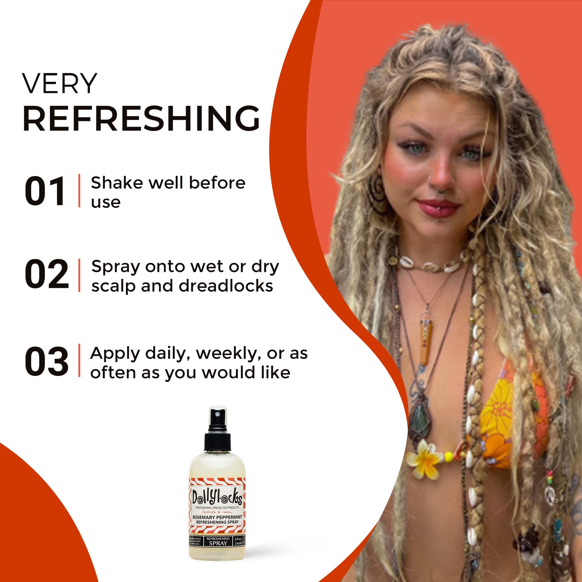 Dollylocks 8oz Rosemary Peppermint Dreadlock Refreshening Spray by Dollylocks Professional Organic Dreadlock Products