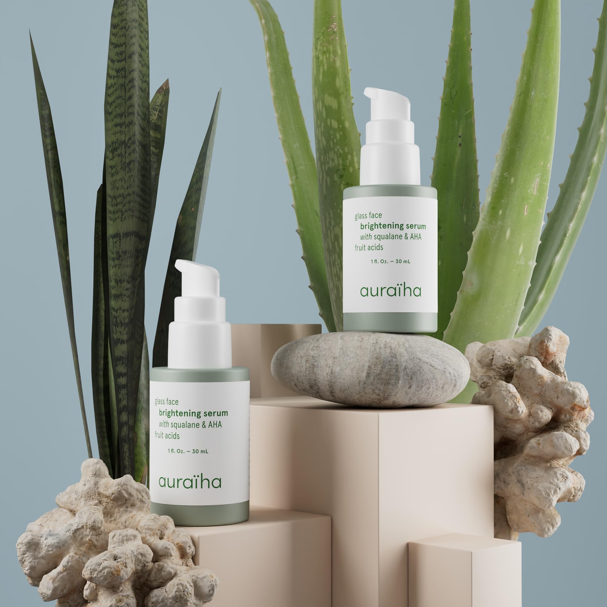 Auraiha Glass Face Brightening Serum - With Squalane and AHA Fruit Acids - Suitable for Sensitive Skin - Vegan, Cruelty-Free, Sustainable - Skincare for a Radiant, Makeup-Free Glow