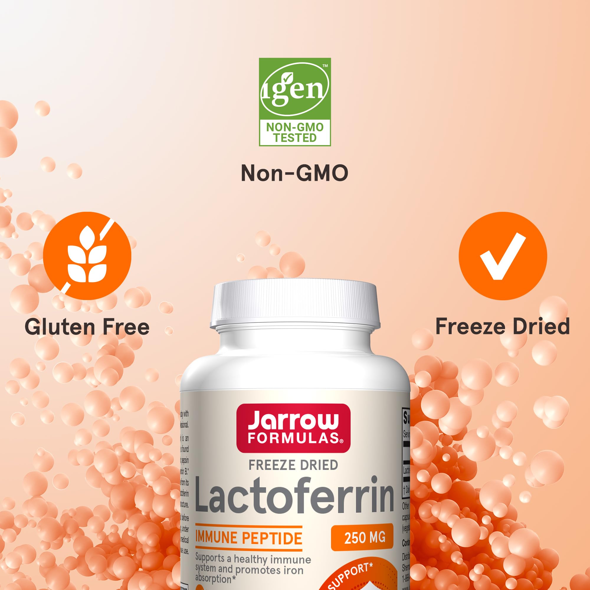 Jarrow Formulas Lactoferrin 250 mg - Immune-Supporting Glycoprotein - for Healthy Immune System Support & Iron Absorption - Freeze Dried - Gluten Free - Non-GMO - 60 Capsules (Servings), Pack of 12
