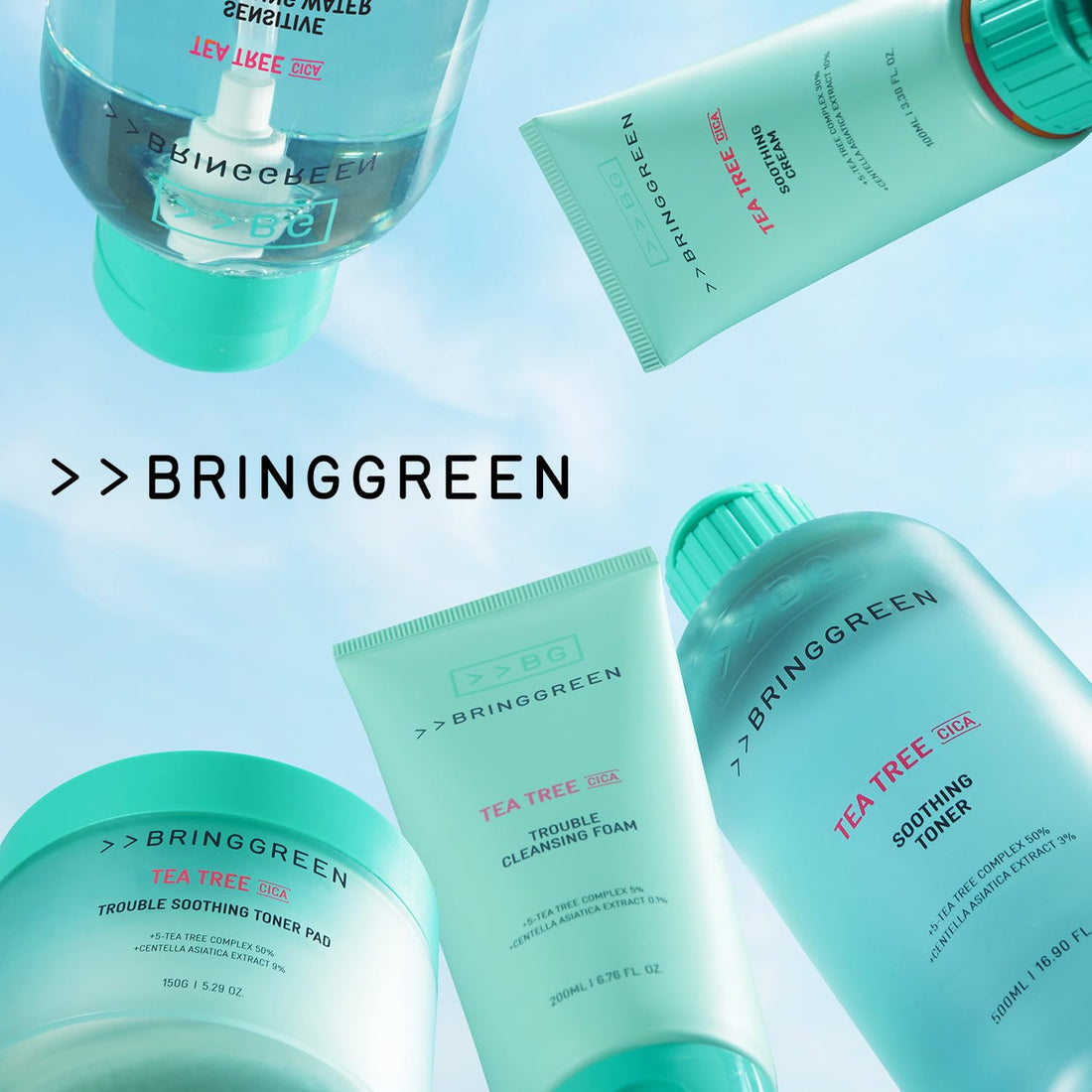 BRING GREEN Tea Tree Cica Trouble Cleansing Foam | Mild Cleanser for Exfoliation, Removes Blackheads, Whiteheads, Facial Residue, for Trouble, Irritated, Sensitive Skin (10.1 Fl. Oz., 300ml)