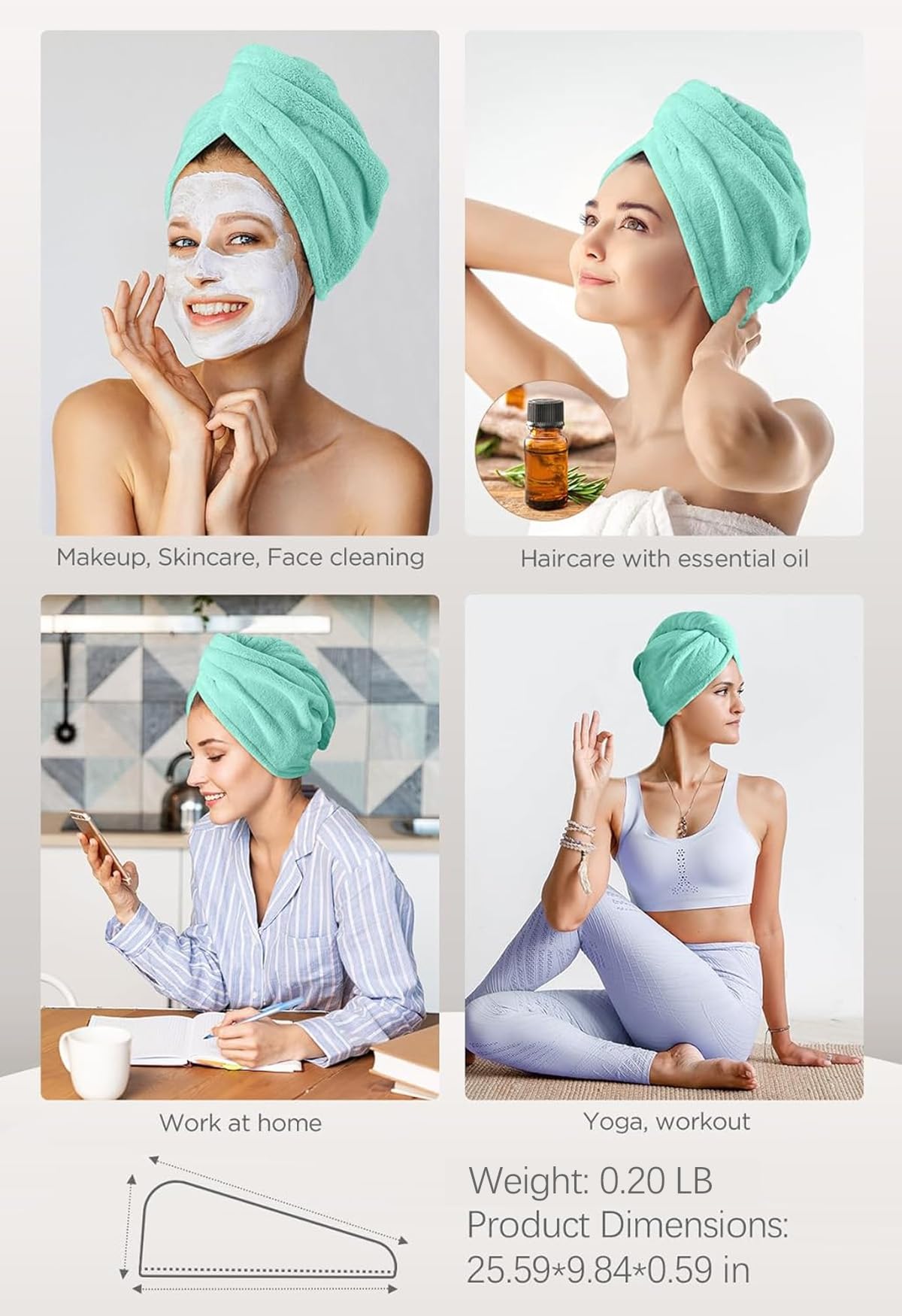 Hicober Microfiber Towel, Turbans for Wet Hair, Drying Wrap Towels for Curly Hair Women Towel Wrap for Kids-Purple,Green,Grey-Pack of 3