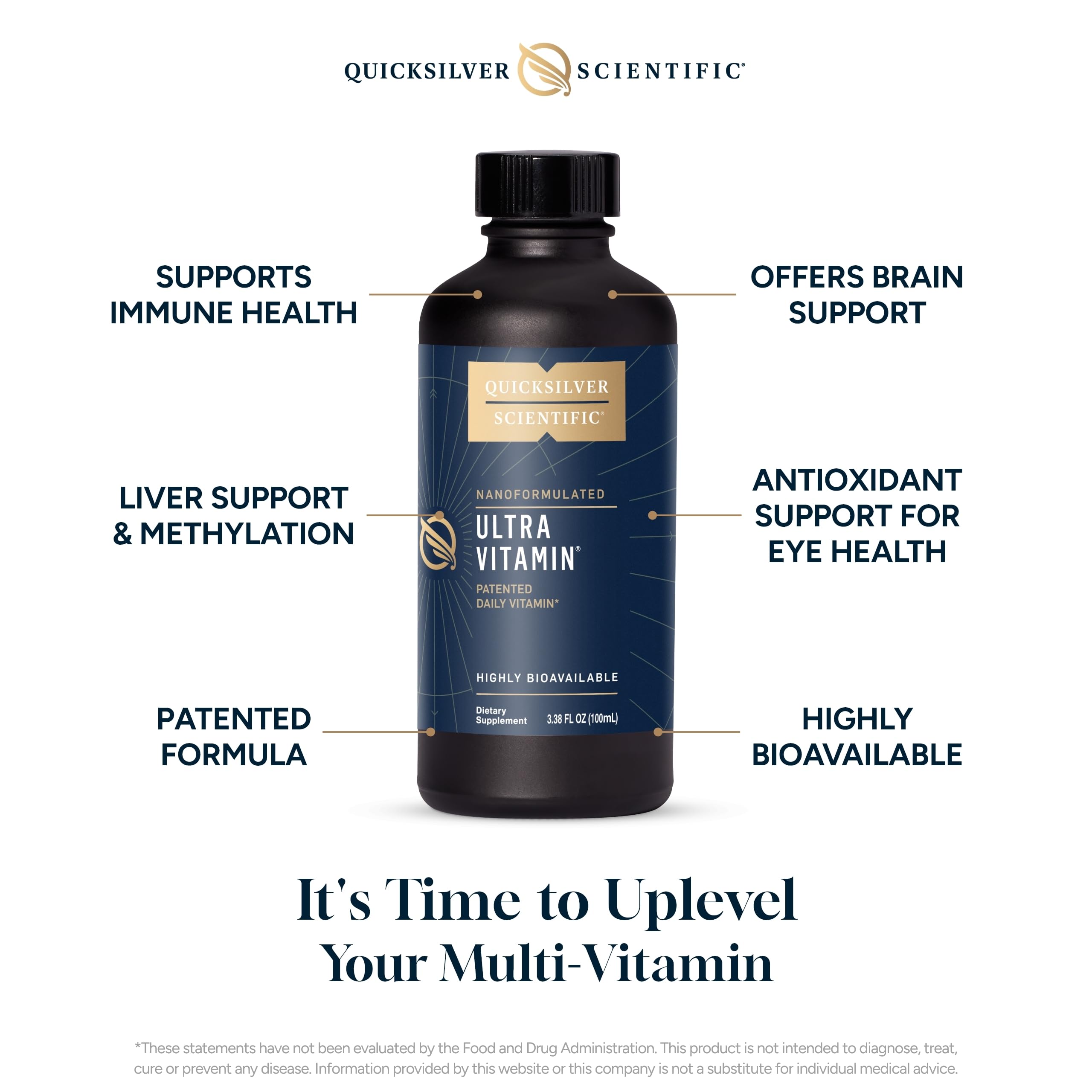 Quicksilver Scientific Liposomal Ultra Vitamin - Liquid Multivitamin & Antioxidant Supplement for Energy, Liver Health & Brain Support - Bioactive B Complex, Vitamin C, D, E & K (100ml)