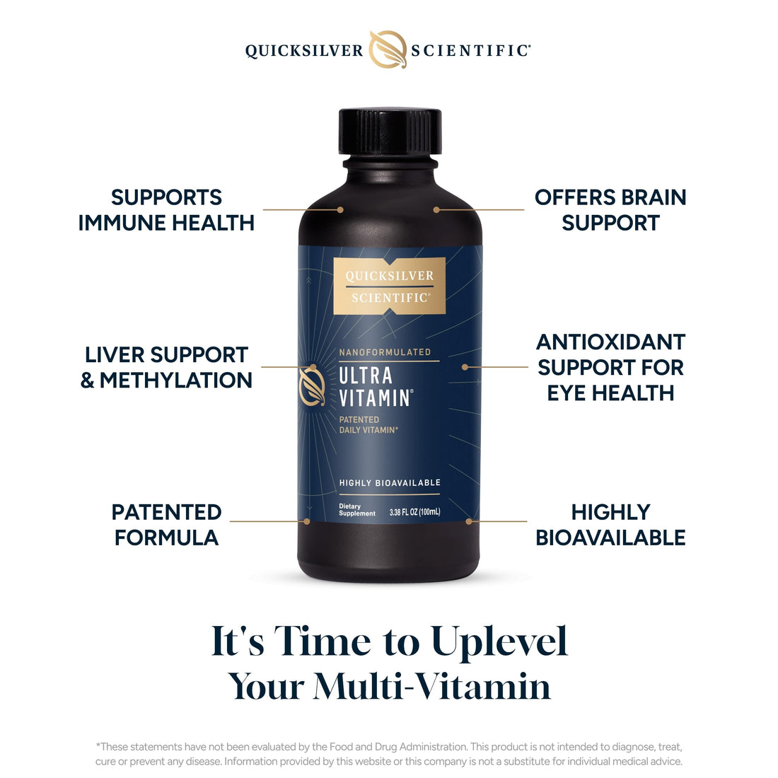 Quicksilver Scientific Liposomal Ultra Vitamin - Liquid Multivitamin & Antioxidant Supplement for Energy, Liver Health & Brain Support - Bioactive B Complex, Vitamin C, D, E & K (100ml)