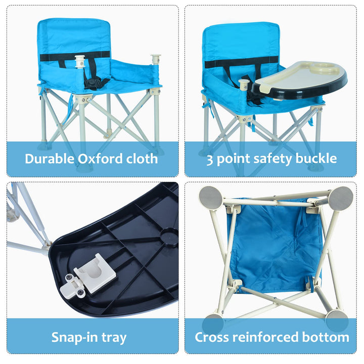 Travel Booster Seat with Tray for Baby Activity Chair Folding Portable High Chair for Eating Dining, Camping, Beach, Lawn, Grandma’s (White)