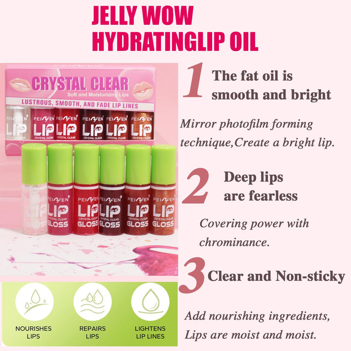 Loobexery 6 Colors Mini Fat Lip Gloss Oil - Hydrating Glow, Moisturizing, Shiny Transparent Toot Tinted Plumping, Nourishing Non-sticky