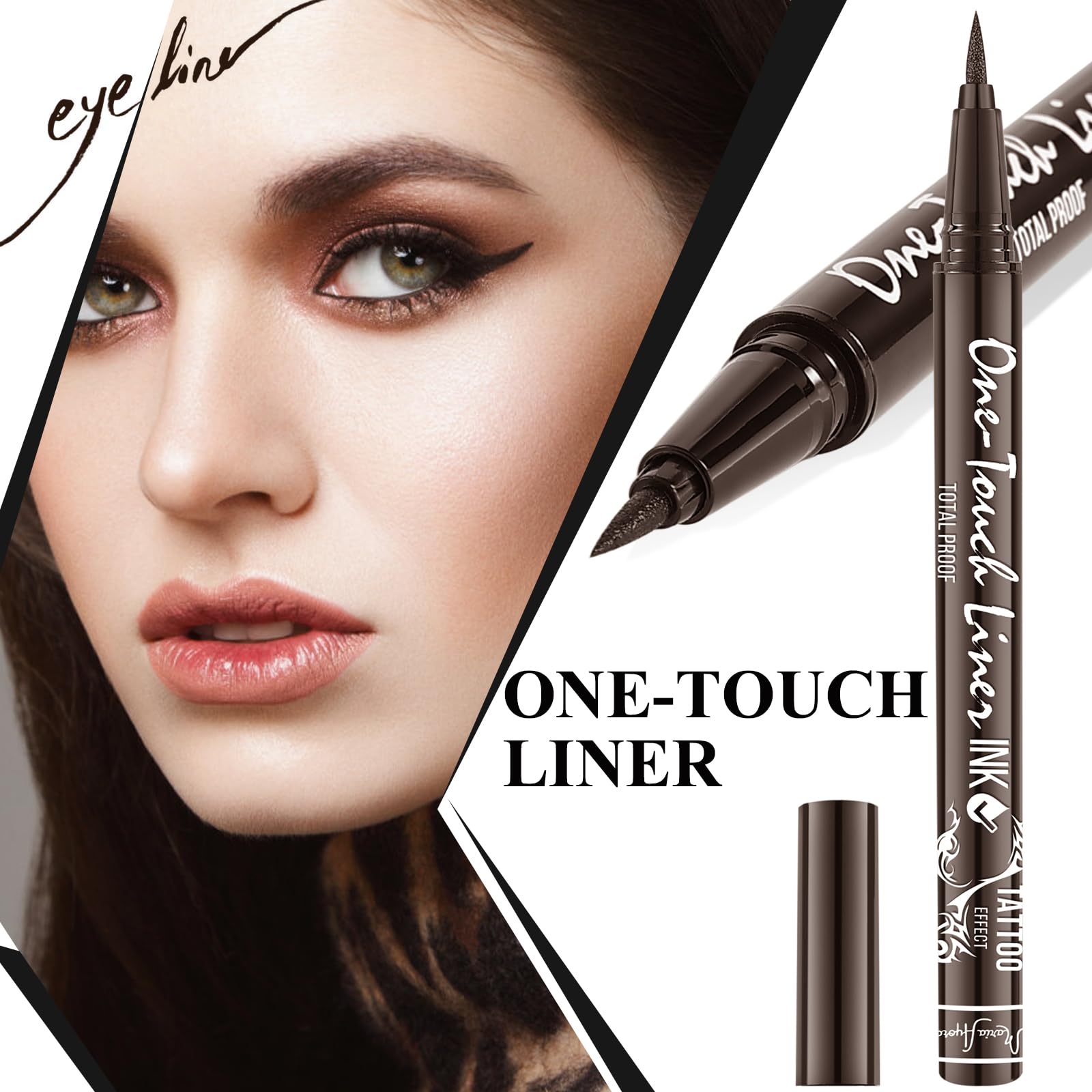 MARIA AYORA Triple Pack of Vegan-Approved Liquid Eyeliner Pens in Dark Brown, Tattoo Effect, Quick Dry, Waterproof, Smudgeproof, Long-lasting & Felt Tip Eyeliner pen: Precision Beauty for Women