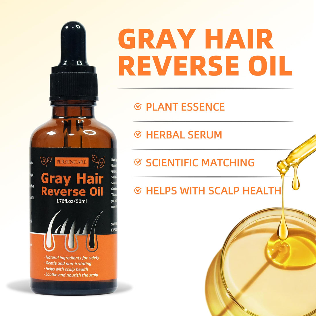 VAEYAE Gray Hair Reverse Bar and Essential Oil 2 in 1 Set, Shampoo and Conditioner Bar for Grey Hair Cover Up, Herbal Usma Grass Fo Ti Bar + Oil For Men & Women, White Hair Darkening Thickening Serum