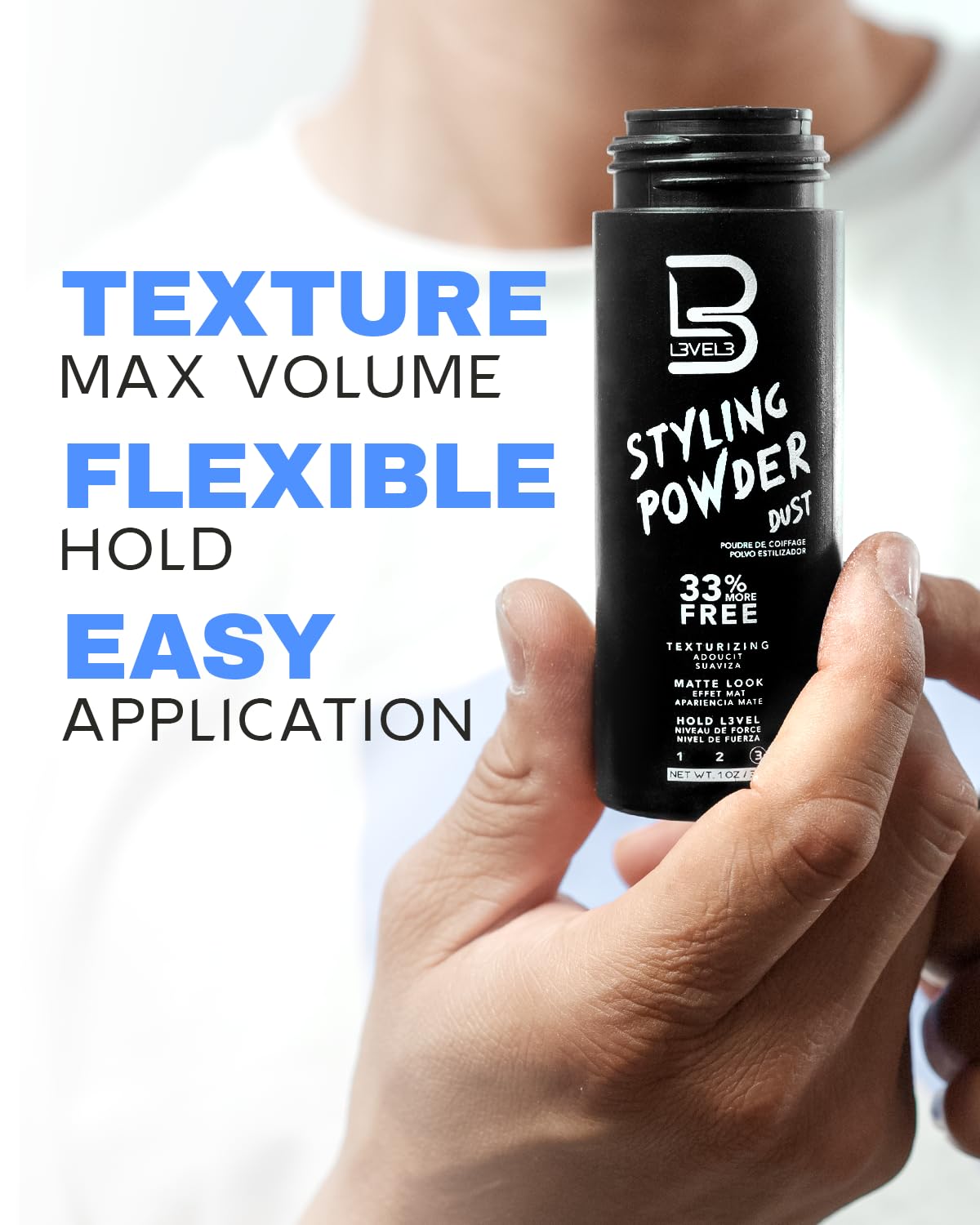 Level 3 Styling Powder - Natural Look Mens Powder L3 - Easy to Apply with No Oil or Greasy Residue - Level Three Delivers Matte Finish