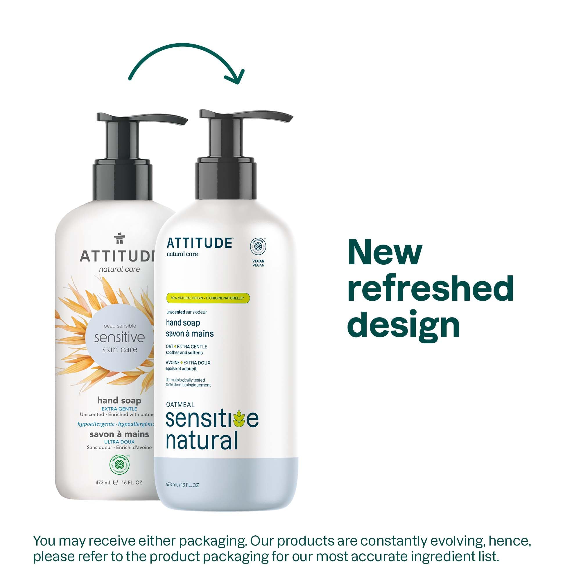 ATTITUDE Hand Soap For Dry Itchy Sensitive Skin (Dermatologist tested/Hypoallergenic EWG Verified/Vegan/Cruelty free/Fragrance Free), Unscented, 16 Fl Oz