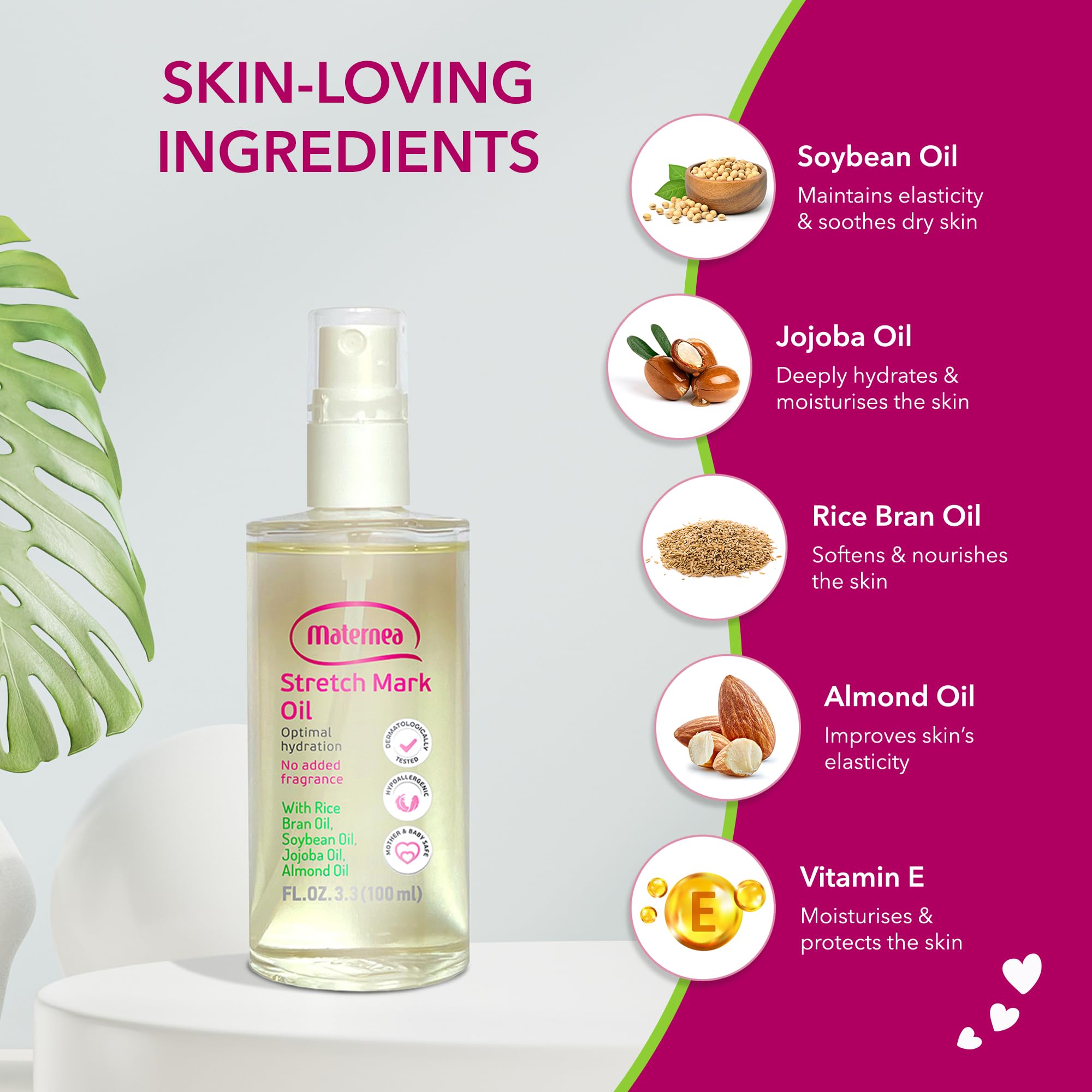 MATERNEA Stretch Mark Oil - Provides Optimal Skin Hydration and Nourishment, 3.3 FL. OZ. (100 ml)
