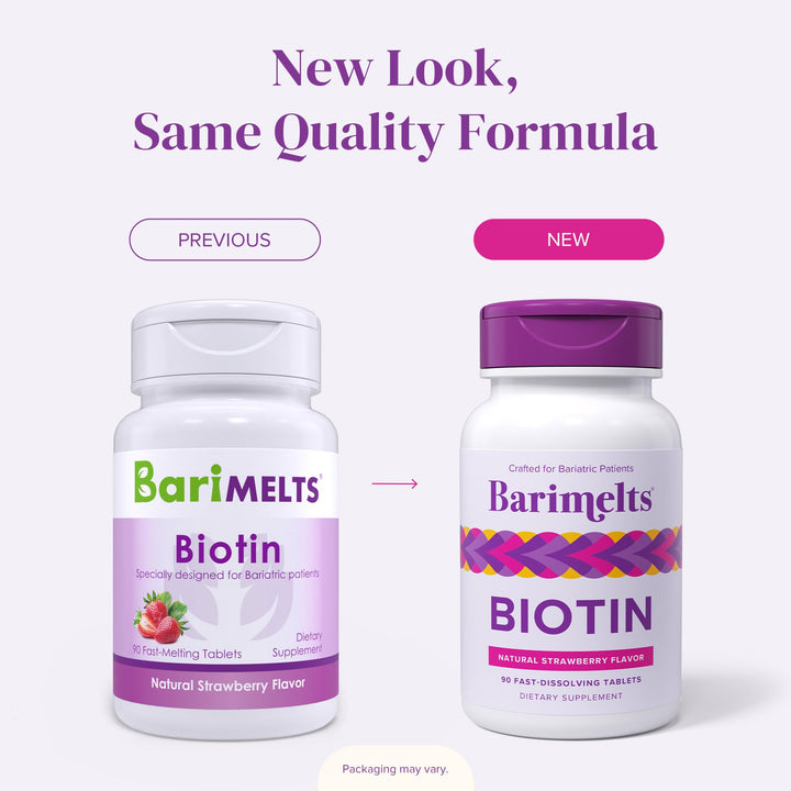 BariMelts Biotin 5000mcg - 90 Fast-Dissolving Tablets (3-Month Supply) - Sugar-Free Bariatric Vitamins for Women, Natural Strawberry Flavor