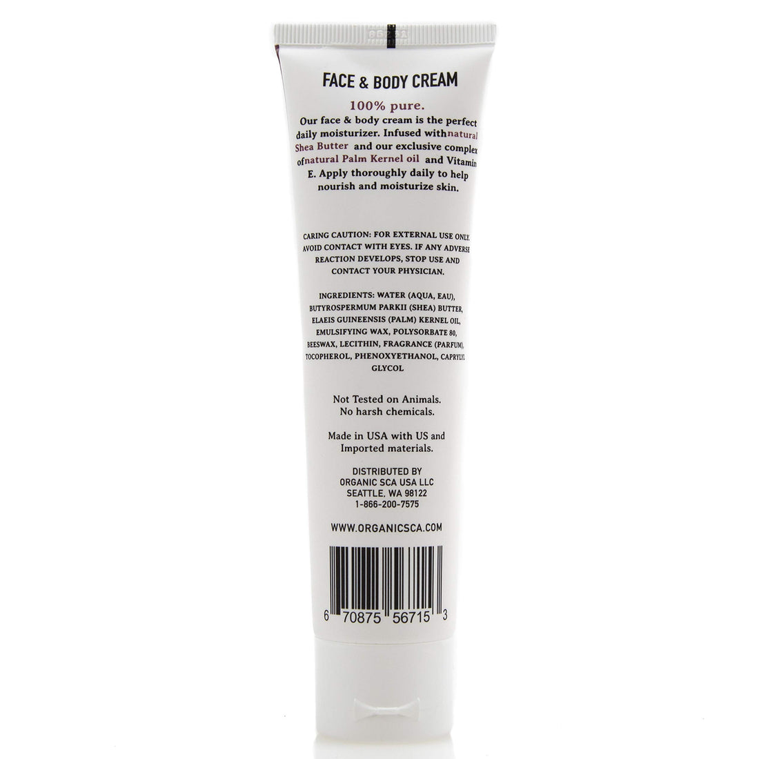 Organic Sca 100% Pure Natural Moisturizing Cream For Face And Body 3.4 Oz / 100 Ml