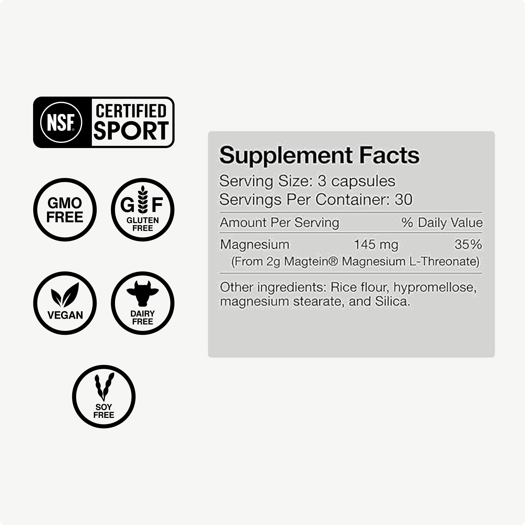 Momentous Magtein Magnesium L-Threonate 145mg - Magnesium Threonate Supplement for Cognitive Function & Rest Support, 30 Servings (Package May Vary)