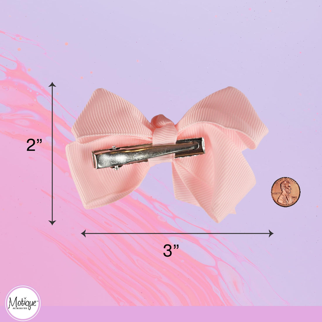 3 Inch Grosgrain Bow for Little Girls- Set of 2 (Light Pink)