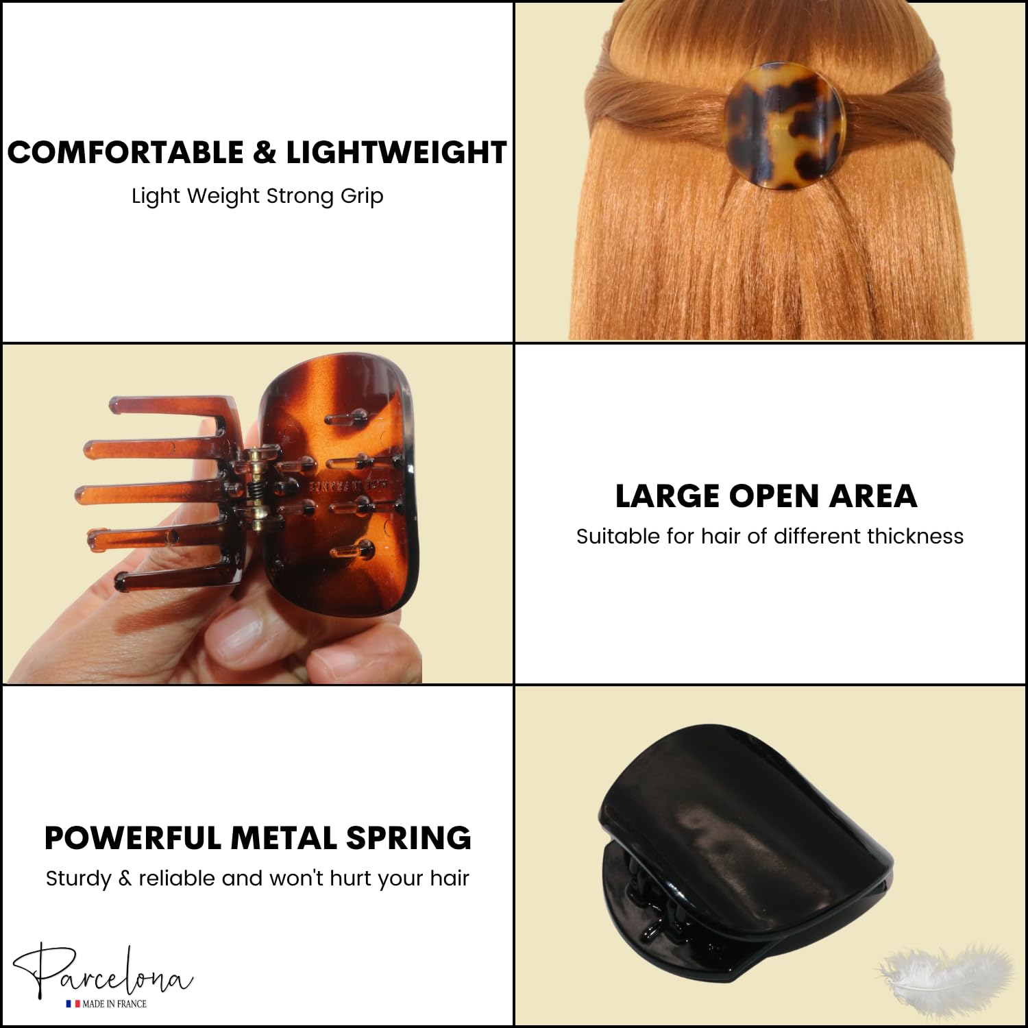 Parcelona French Onde Tortoise Shell Black and Savana Small 2ââ‚¬Â Celluloid Set of 3 Round Side Slide In Secure Grip Hair Claw for Women and Girls